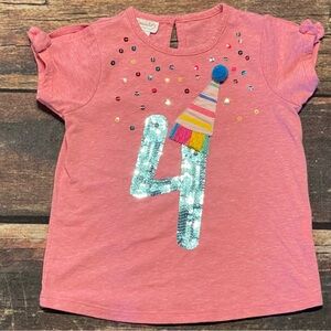 Mudpie Kids 4th Pink Birthday Shirt with Sequin Number and Party Hat Design